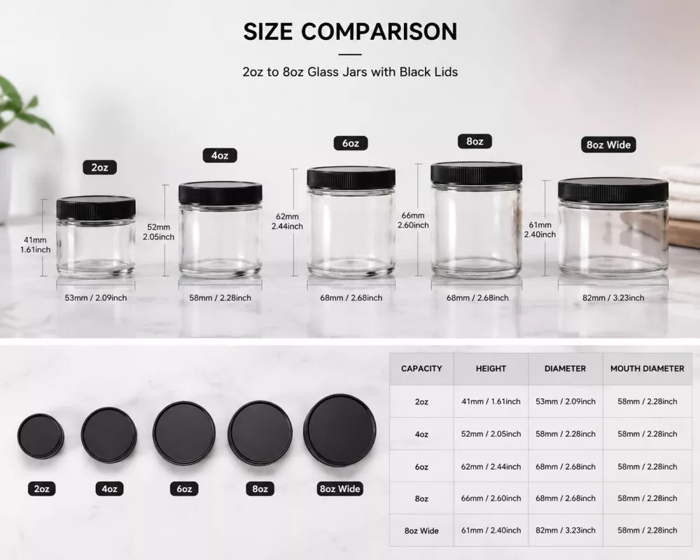 4oz Clear Glass Storage Jar with Black Screw Lid